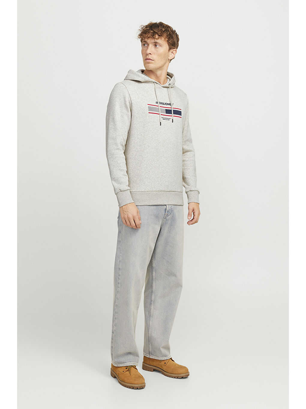 Jack & Jones Gri Jjsouth Baskılı Pamuklu Regular Fit Kapüşonlu Erkek Sweat 12256820 - 1