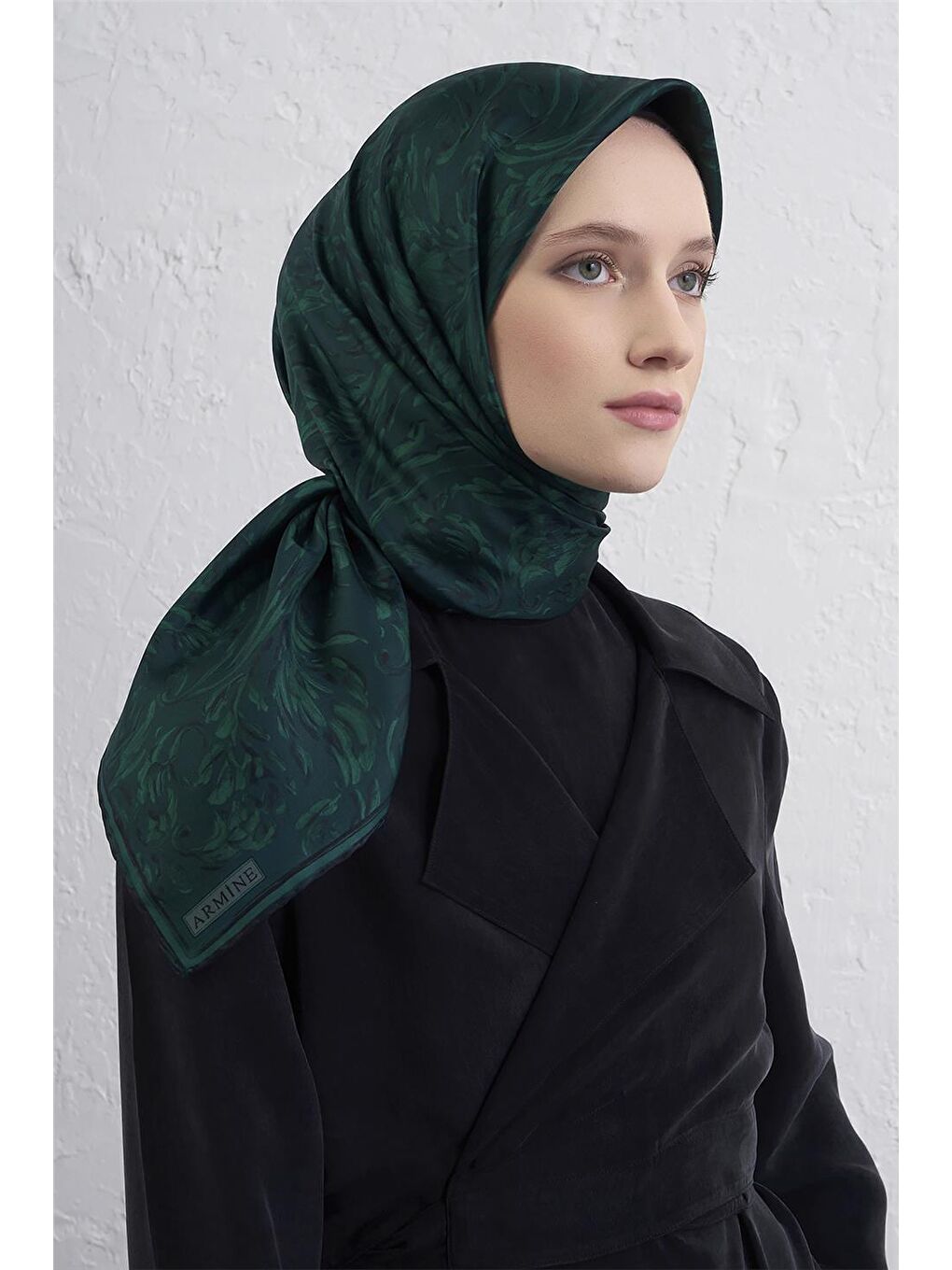 Yeşil Soyut Desenli Saf İpek Twill Eşarp 9431D 06-2