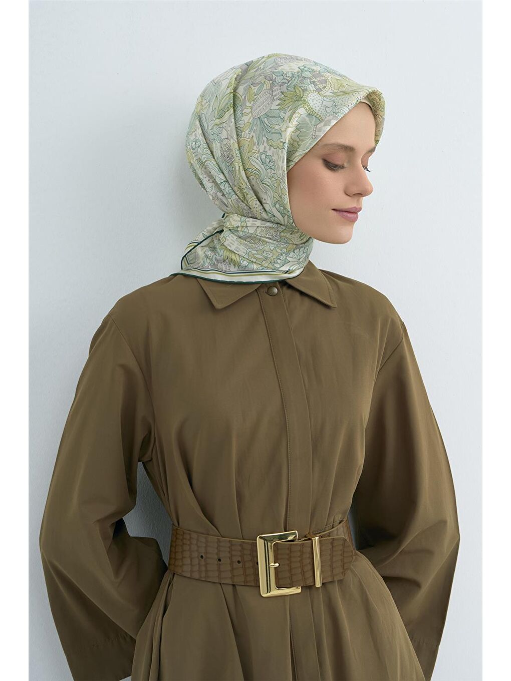 Yeşil Saf İpek Twill Eşarp 9508D 85-1