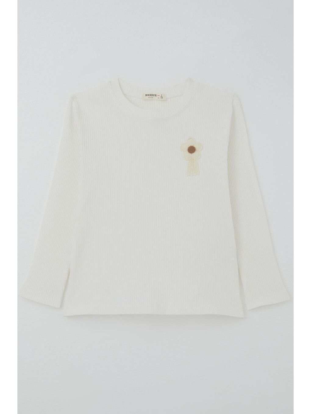 Kız Çocuk Uzun Kollu Tişört Çiçek Aplike Armalı Ekru (5-10 Yaş)-2