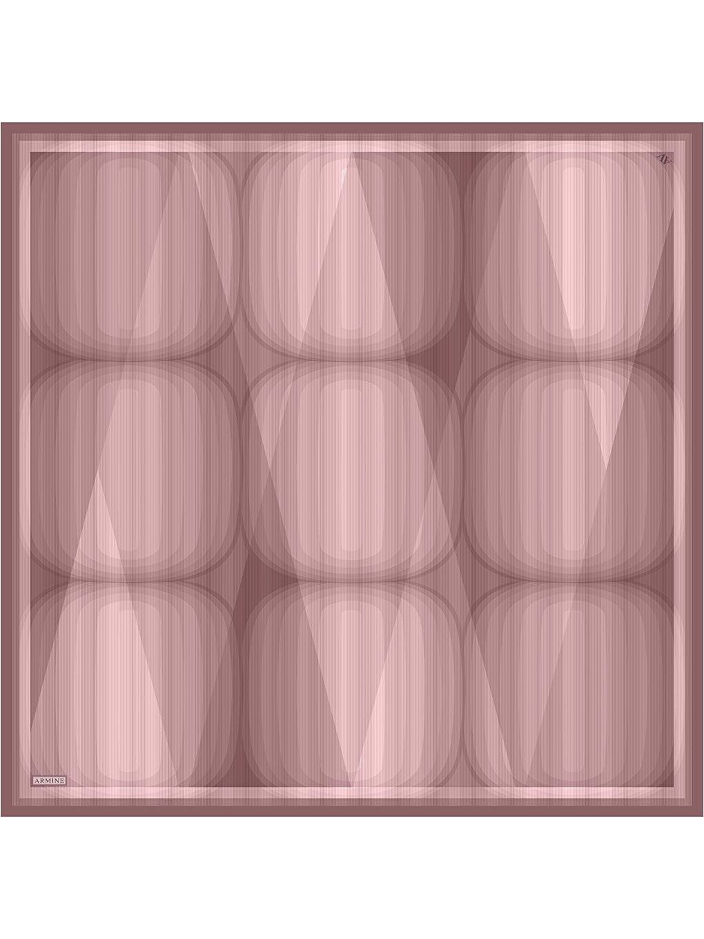 Pembe Geometrik Desenli Saf İpek Twill Eşarp 9402D 05-3