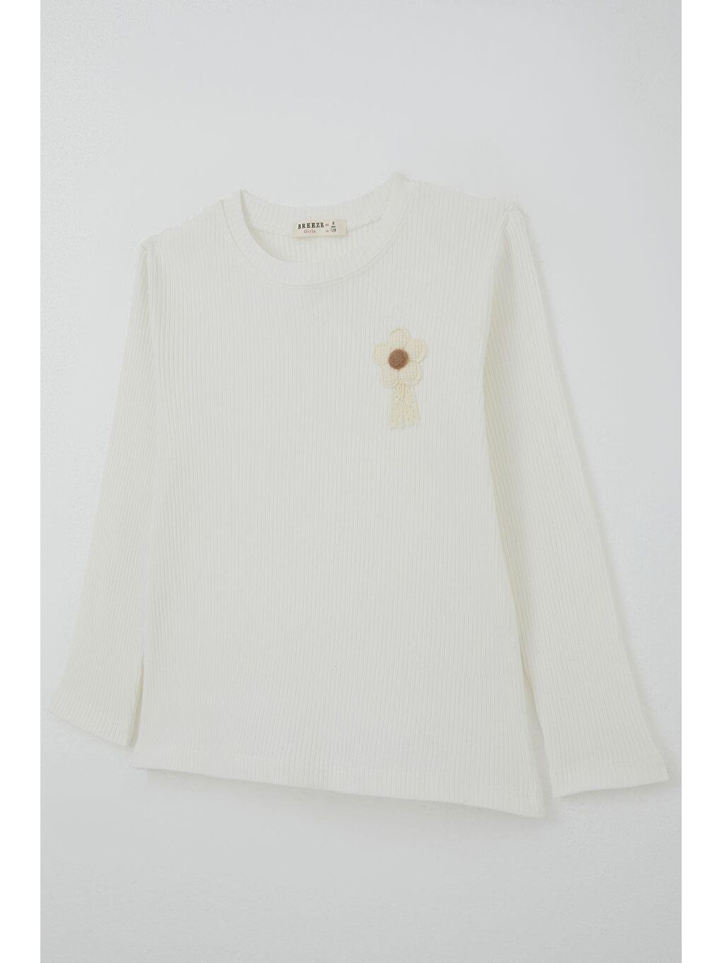 Kız Çocuk Uzun Kollu Tişört Çiçek Aplike Armalı Ekru (5-10 Yaş)-4