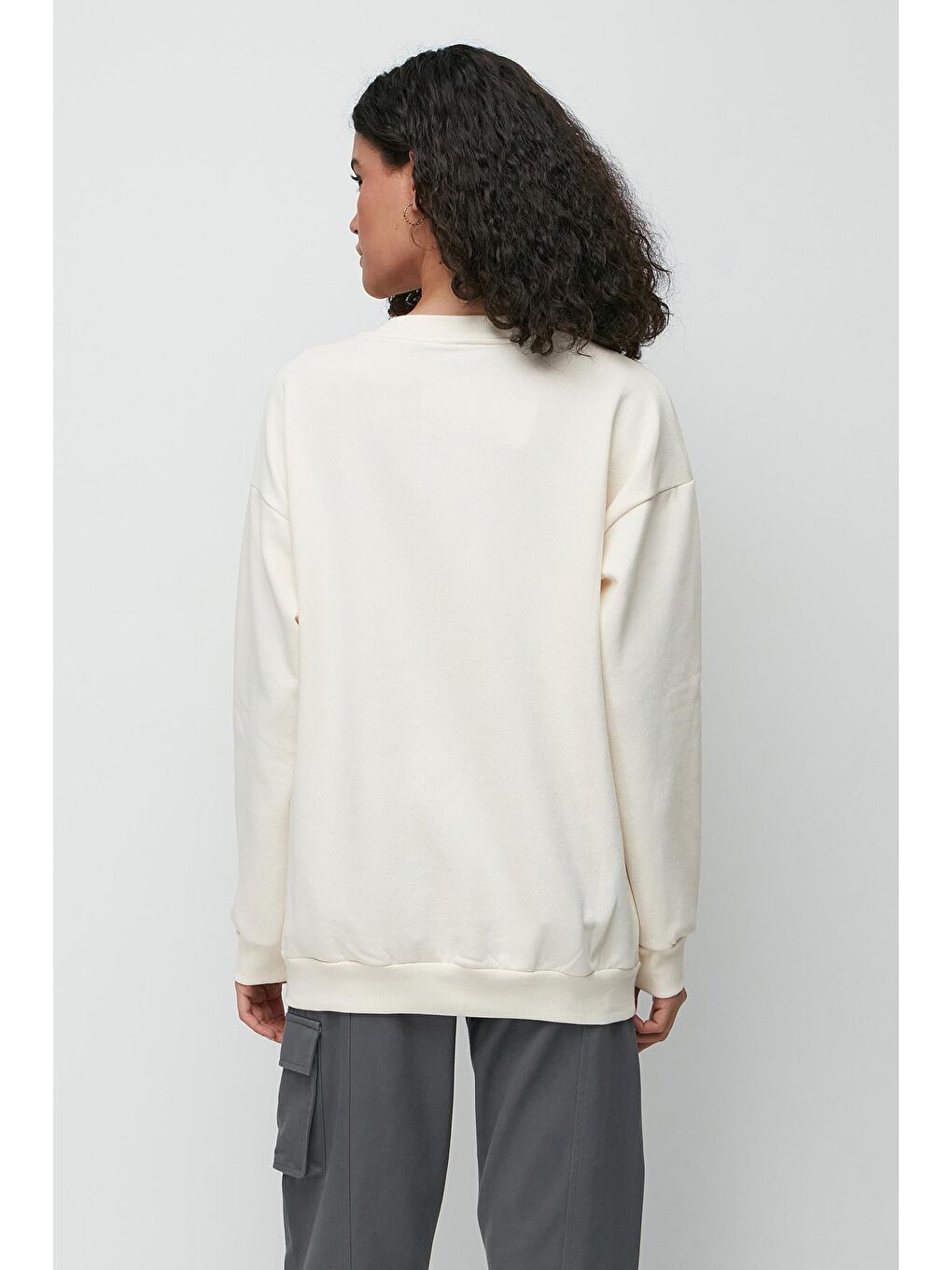 C&City Bej Oversize Basic Bisiklet Yaka Kalın Sweatshirt 951 Bej - 5