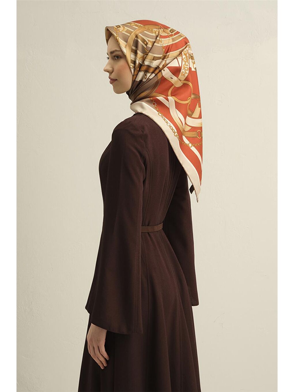 Turuncu Leopar Desenli Saf İpek Twill Eşarp 9315 05