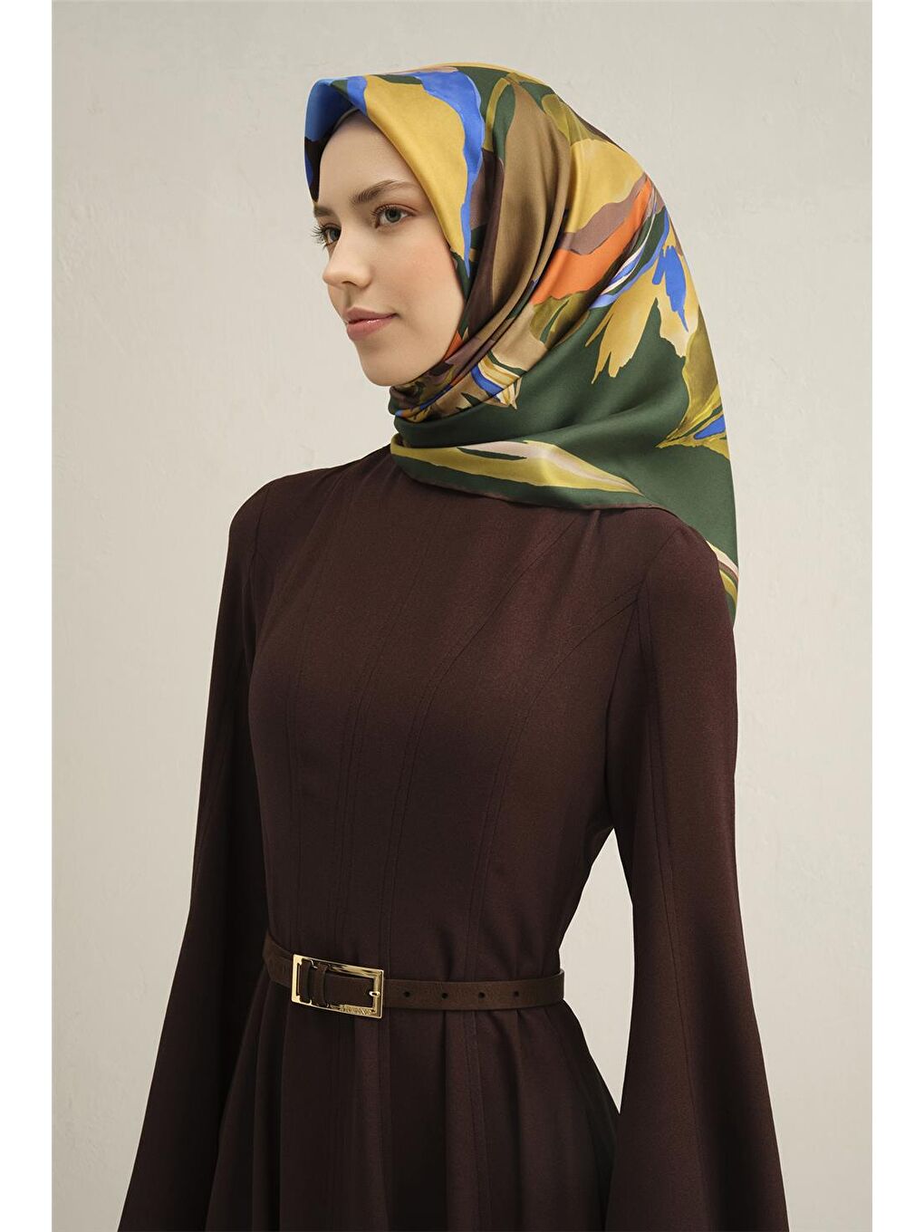 Yeşil Klasik Desenli İpek Sura Eşarp 9340 54-1