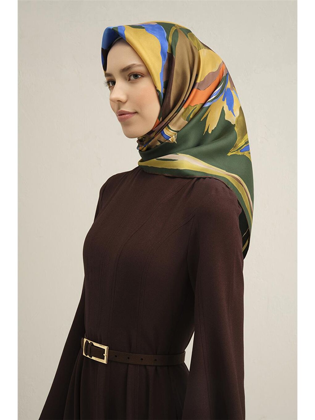 Yeşil Klasik Desenli İpek Sura Eşarp 9340 54-2