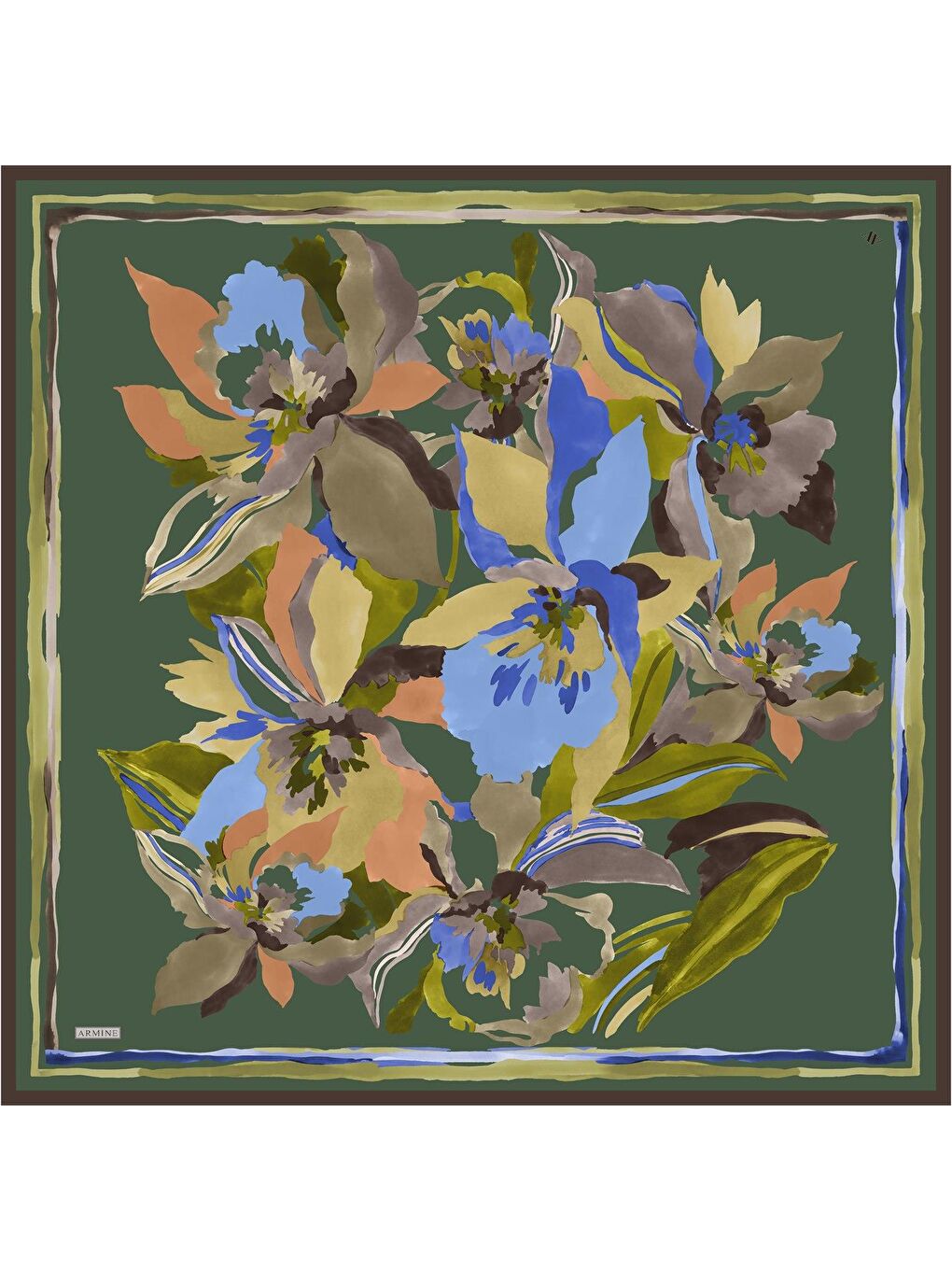 Yeşil Klasik Desenli İpek Sura Eşarp 9340 54-3