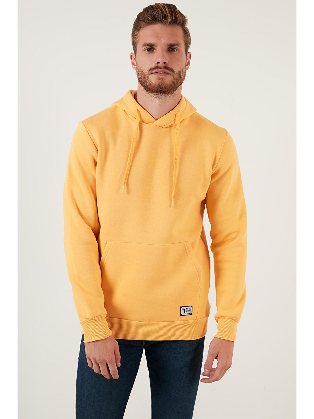 Buratti Sarı Slim Fit Kapüşonlu Kanguru Cepli İçi Tüylü Yumuşak Şardonlu Erkek Sweatshirt 5905281 - 3