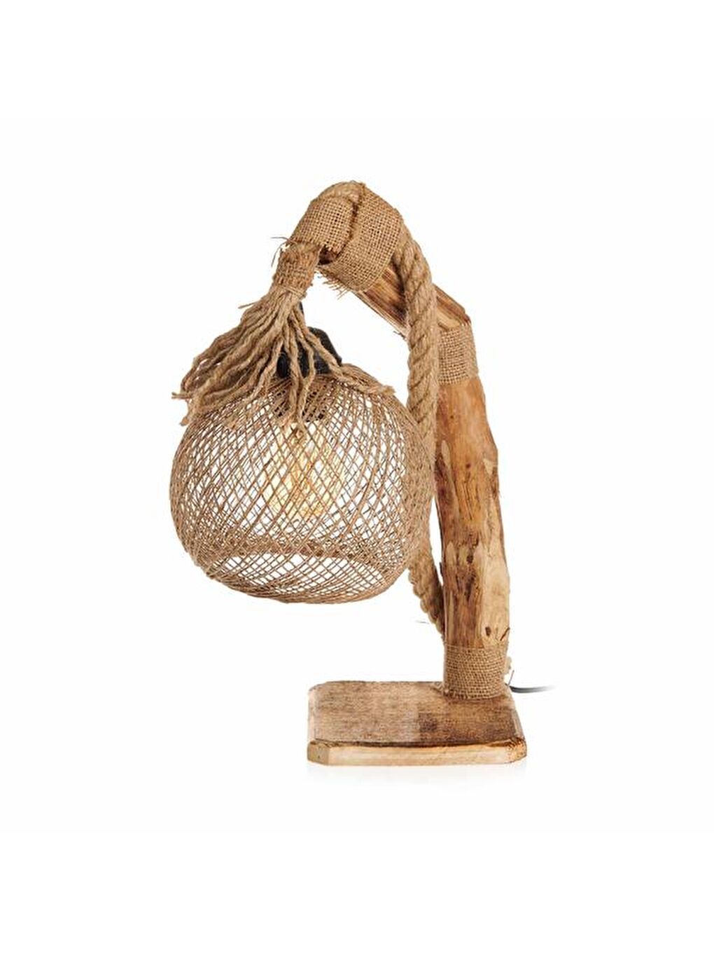 Renksiz Lagos Halatlı Ahşap Abajur - Natürel-1