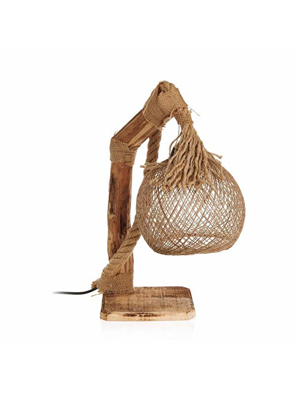 Renksiz Lagos Halatlı Ahşap Abajur - Natürel-4