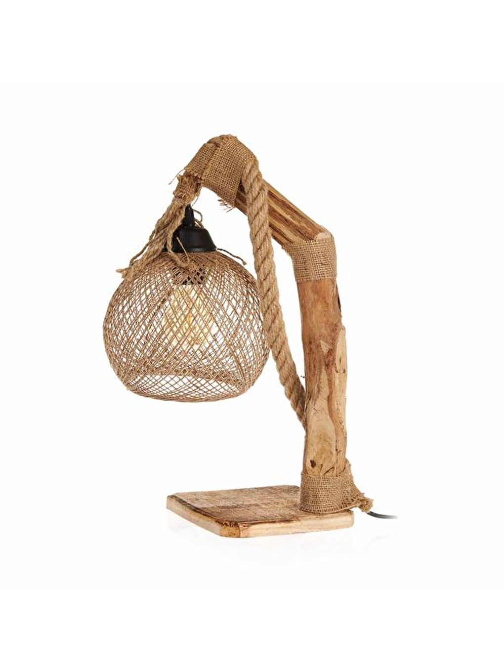 Renksiz Lagos Halatlı Ahşap Abajur - Natürel-5