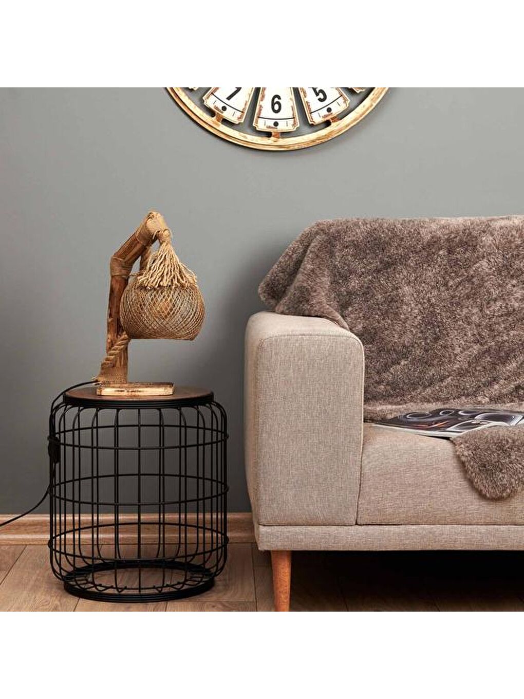 Renksiz Lagos Halatlı Ahşap Abajur - Natürel-6