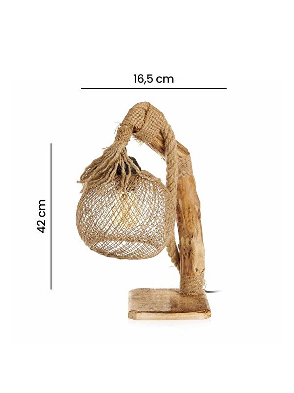 Renksiz Lagos Halatlı Ahşap Abajur - Natürel-8