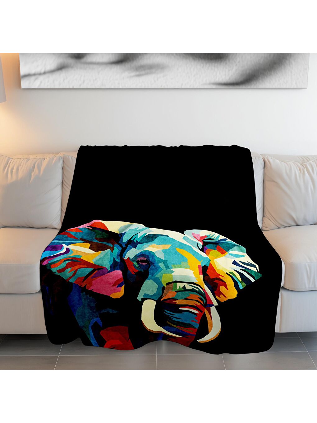 Homefesto Siyah Baskılı Polar Siyah Battaniye 130 x 150 cm