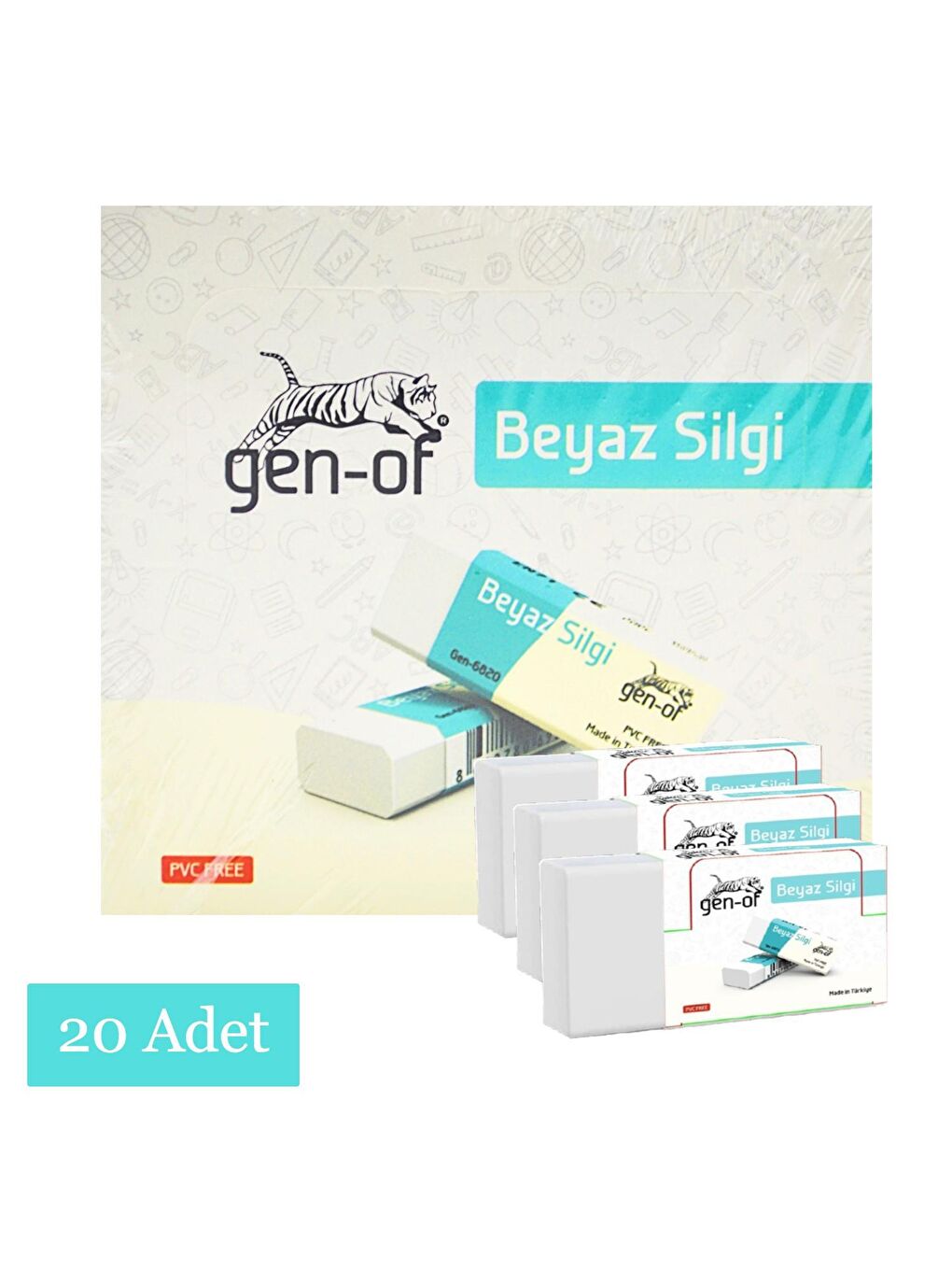 Gen-Of Beyaz No:20 Büyük Boy Pvc Free Beyaz Silgi 20 Adet