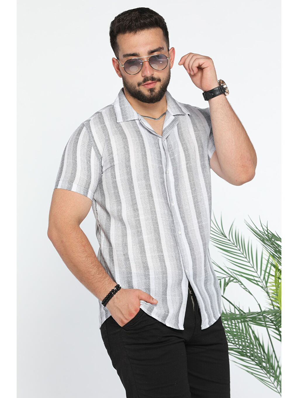 Mishar İtalia Gri Slim Fit Desenli Keten Gömlek - 1