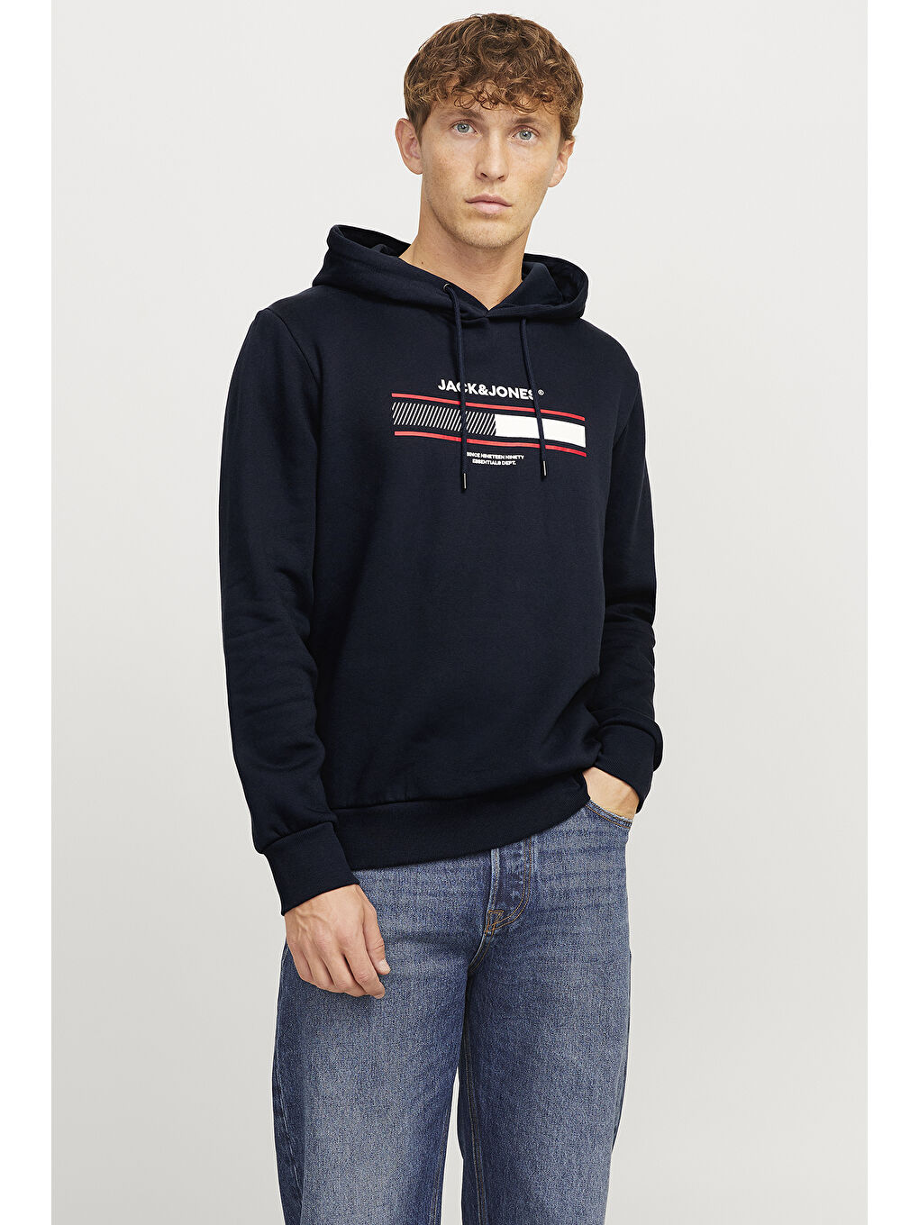 Jack & Jones Lacivert Jjsouth Baskılı Pamuklu Regular Fit Kapüşonlu Erkek Sweat 12256820