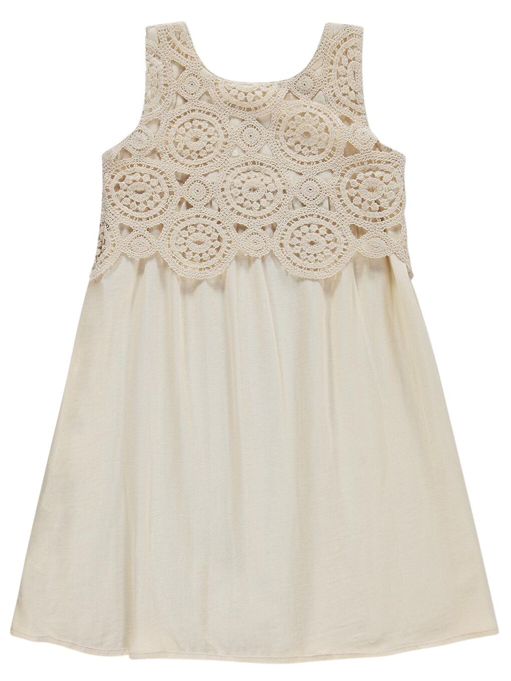 Girls Dantelli 10-13 Yaş Elbise - Bej 10-11 Yaş