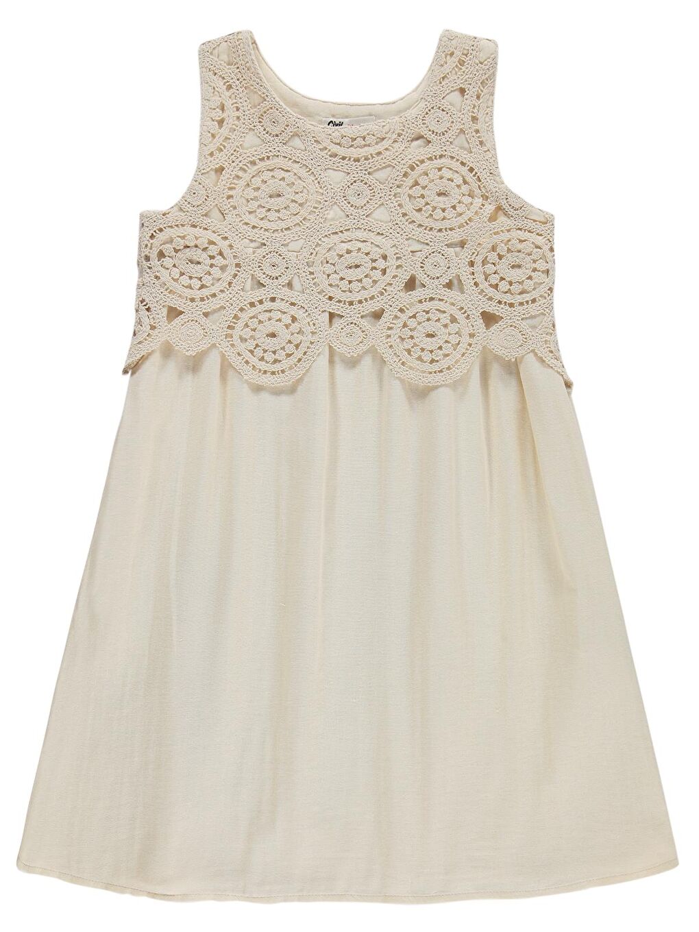Girls Dantelli 10-13 Yaş Elbise - Bej 10-11 Yaş-1