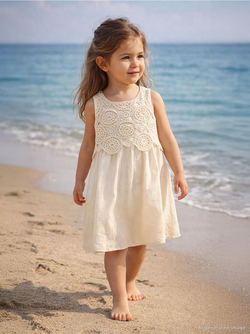 Girls Dantelli 10-13 Yaş Elbise - Bej 10-11 Yaş-2