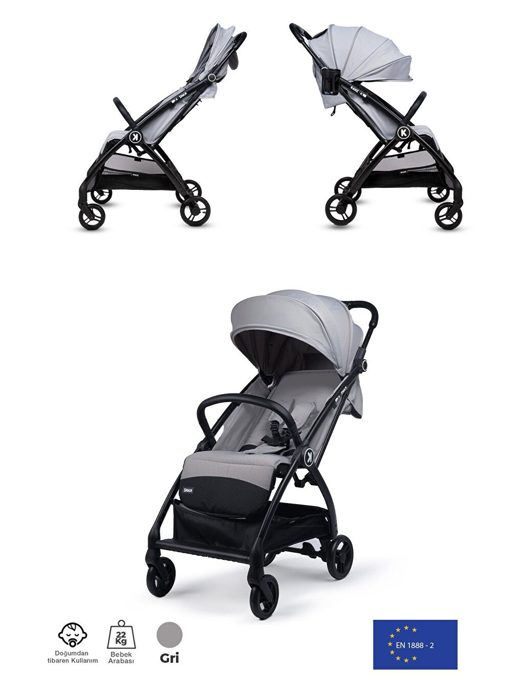 KANZ Xflop Autofold Kabin Boy Bebek Arabası Ultimate Grey - 1