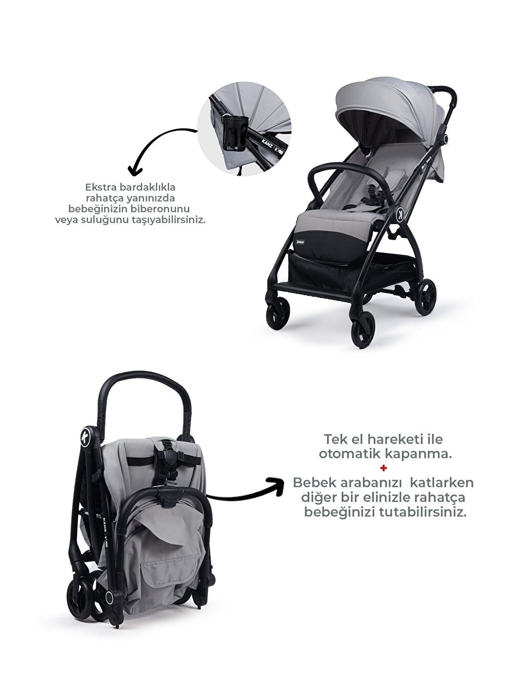 KANZ Xflop Autofold Kabin Boy Bebek Arabası Ultimate Grey - 2