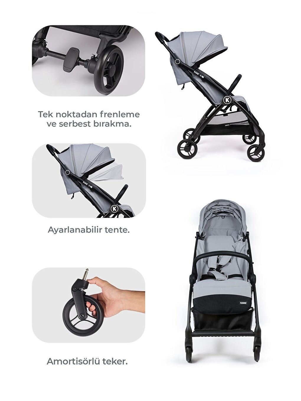 KANZ Xflop Autofold Kabin Boy Bebek Arabası Ultimate Grey - 3