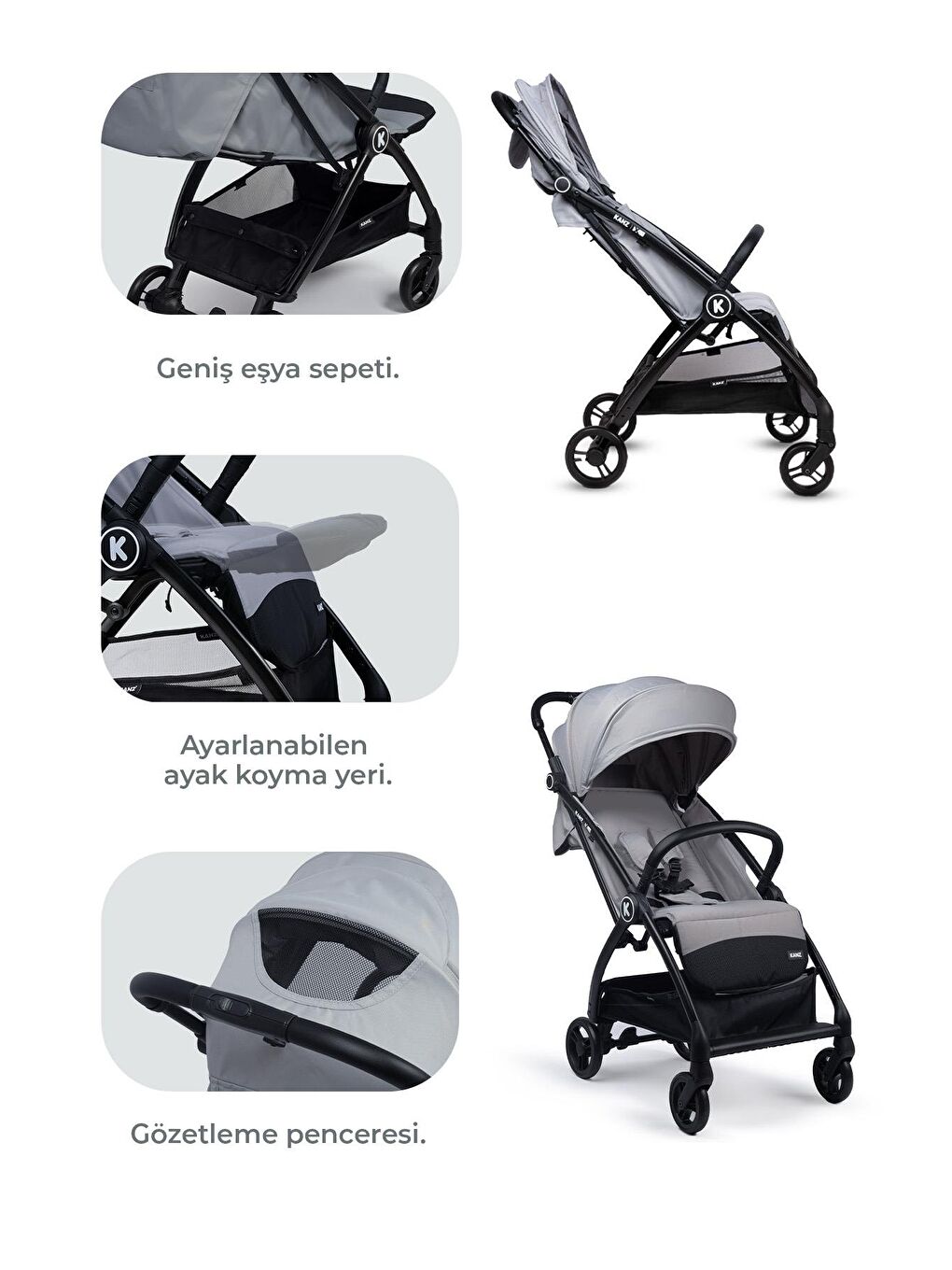 KANZ Xflop Autofold Kabin Boy Bebek Arabası Ultimate Grey - 4
