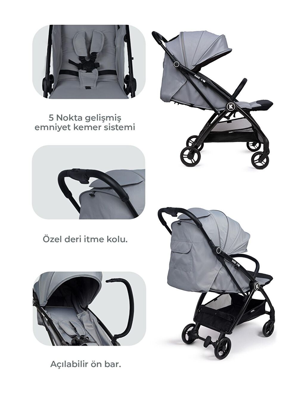 KANZ Xflop Autofold Kabin Boy Bebek Arabası Ultimate Grey - 5