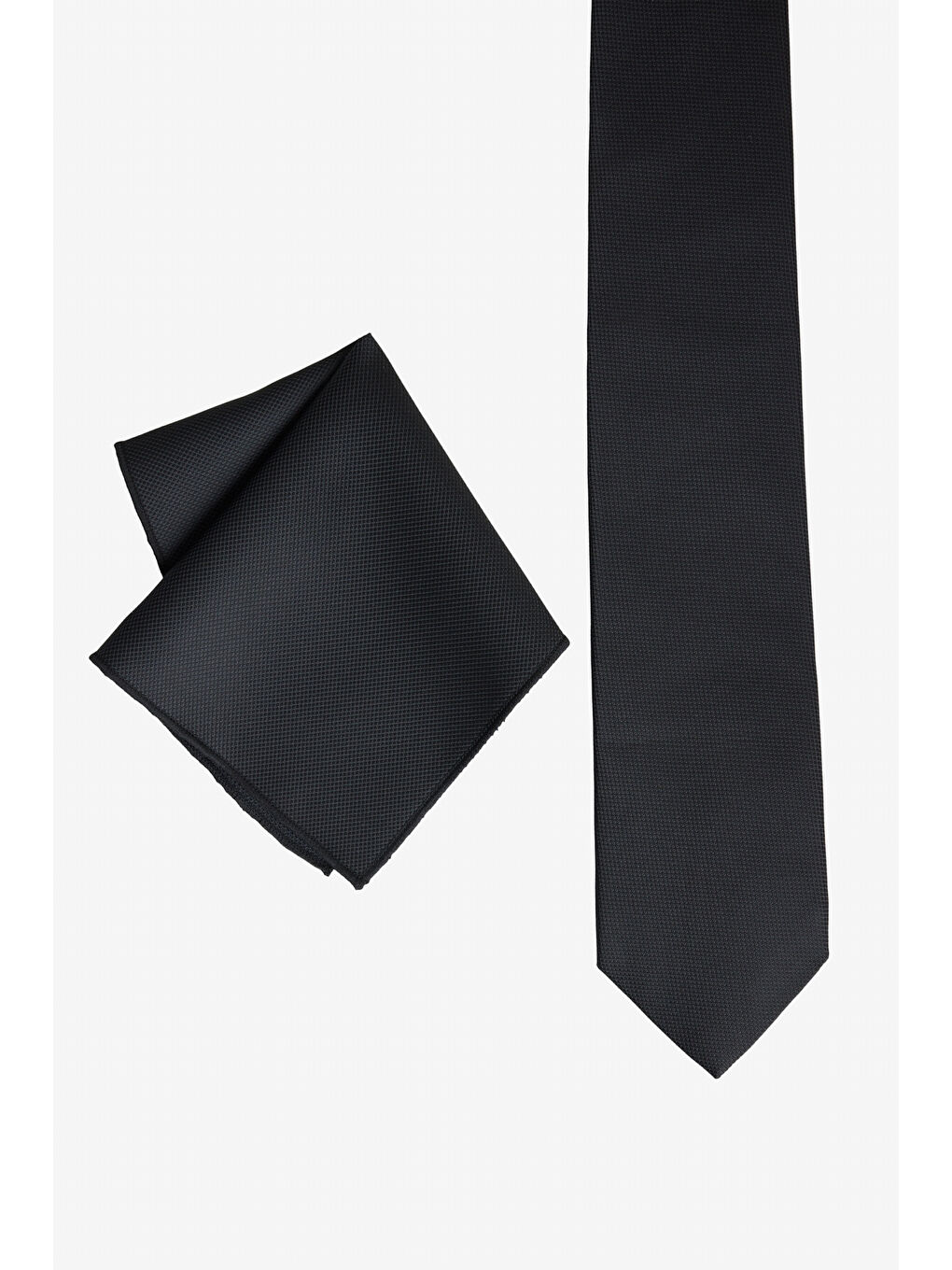 Erkek Siyah İpek Kumaşlı Kravat-Mendil Set