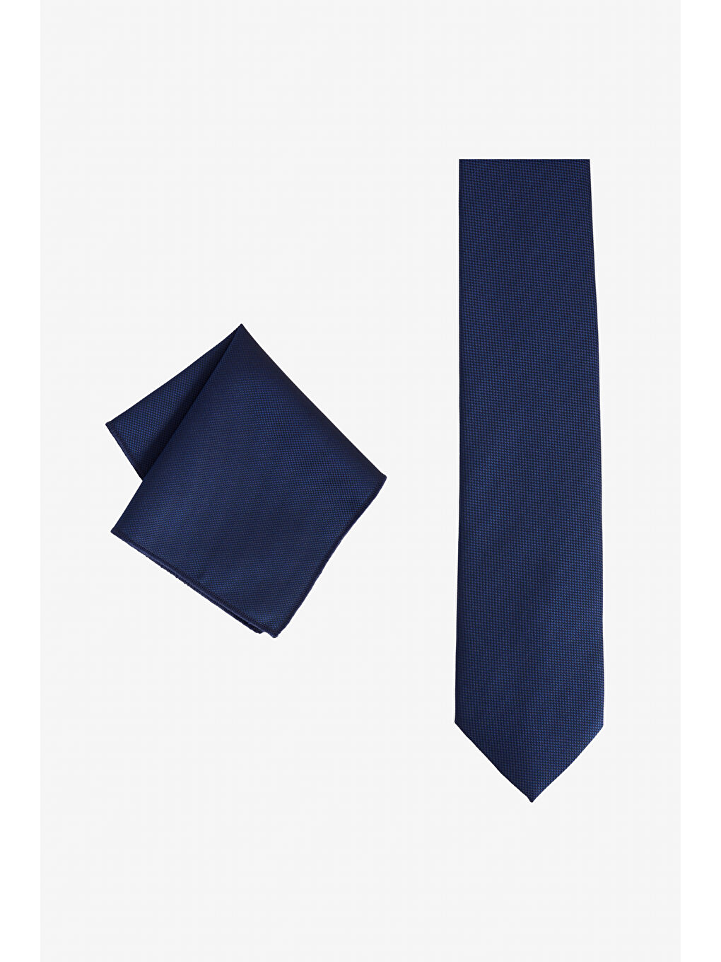 Erkek Lacivert İpek Kumaşlı Kravat-Mendil Set