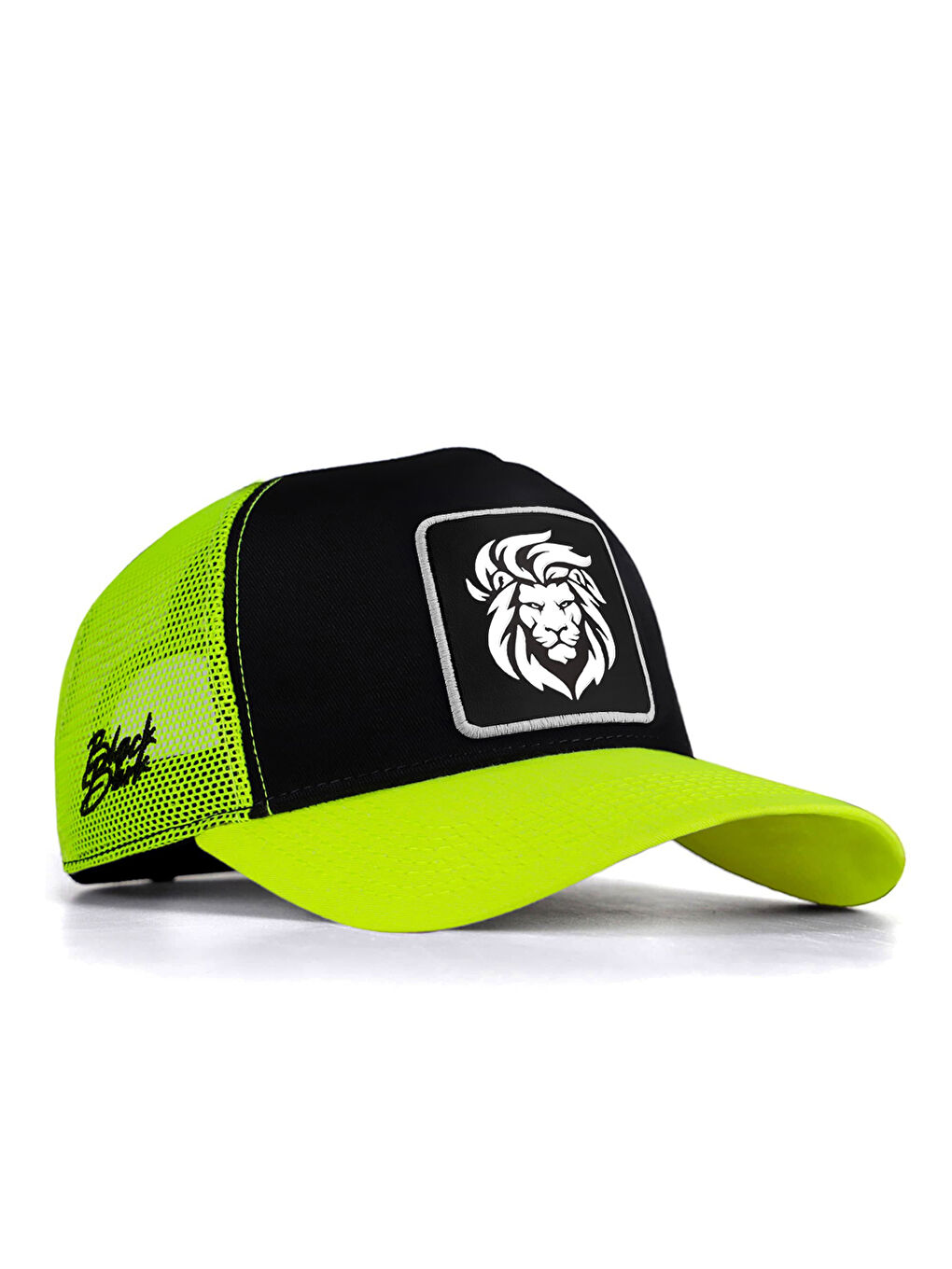 BlackBörk Yeşil V1 Trucker Aslan - 9sb Kod Logolu Unisex Neon Siperli Neon-siyah Şapka (CAP)