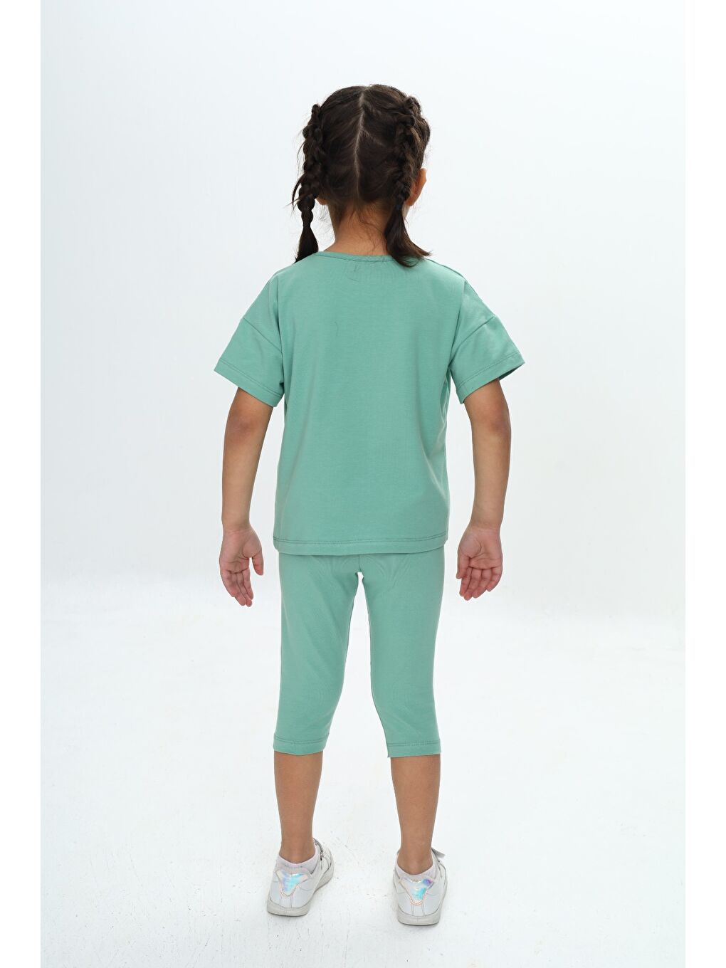 Gri Kız Çocuk Kalpli Fiyonk Baskılı Kaprili Takım-2