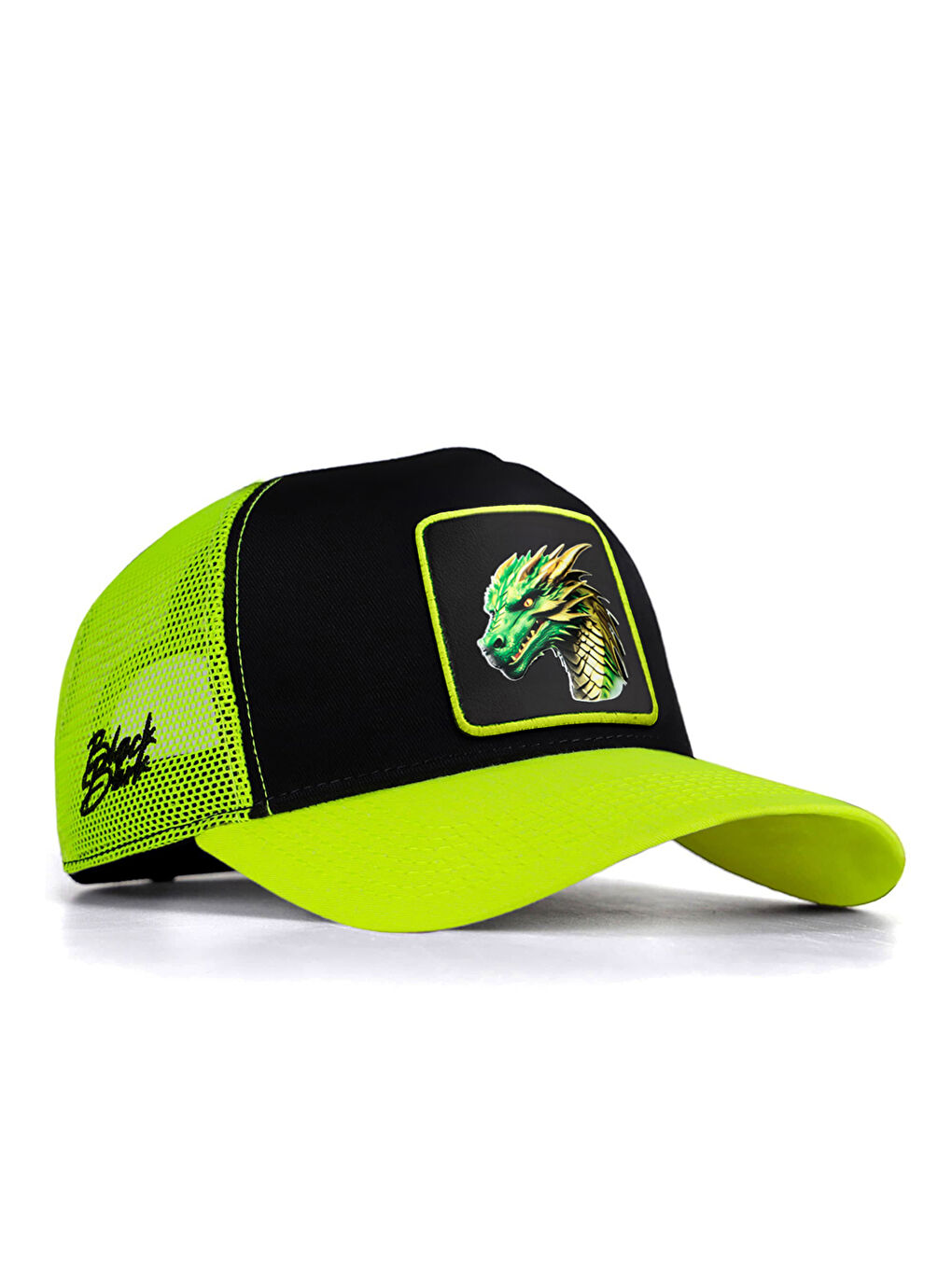 BlackBörk Turkuaz V1 Trucker Ejderha - 1 Kod Logolu Unisex Neon Siperli Neon-Siyah Şapka (Cap)