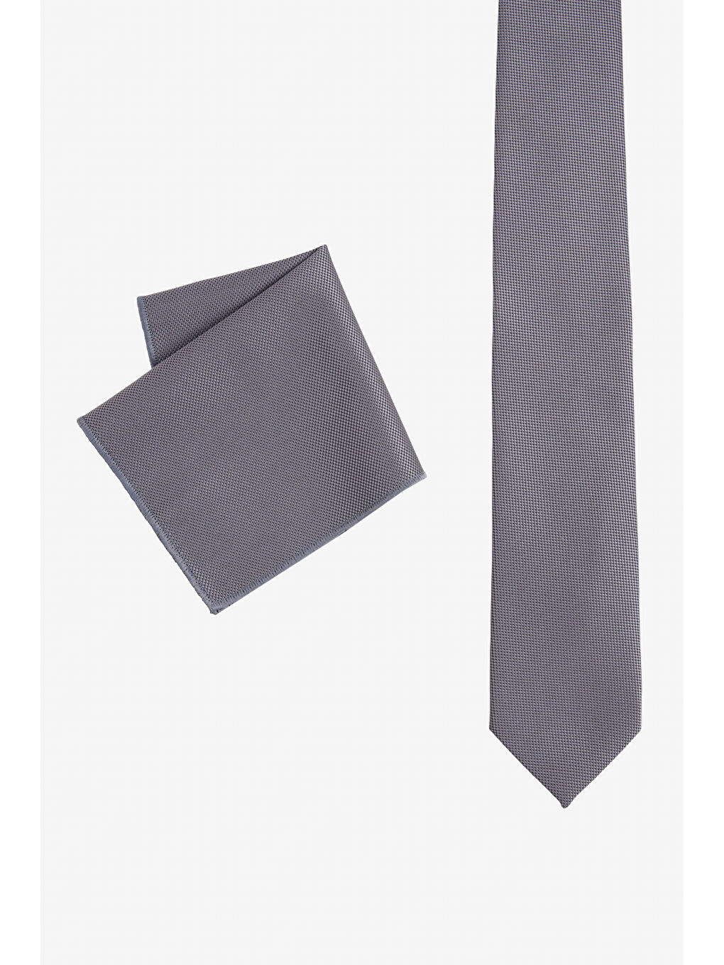 Erkek Antrasit İpek Kumaşlı Kravat-Mendil Set