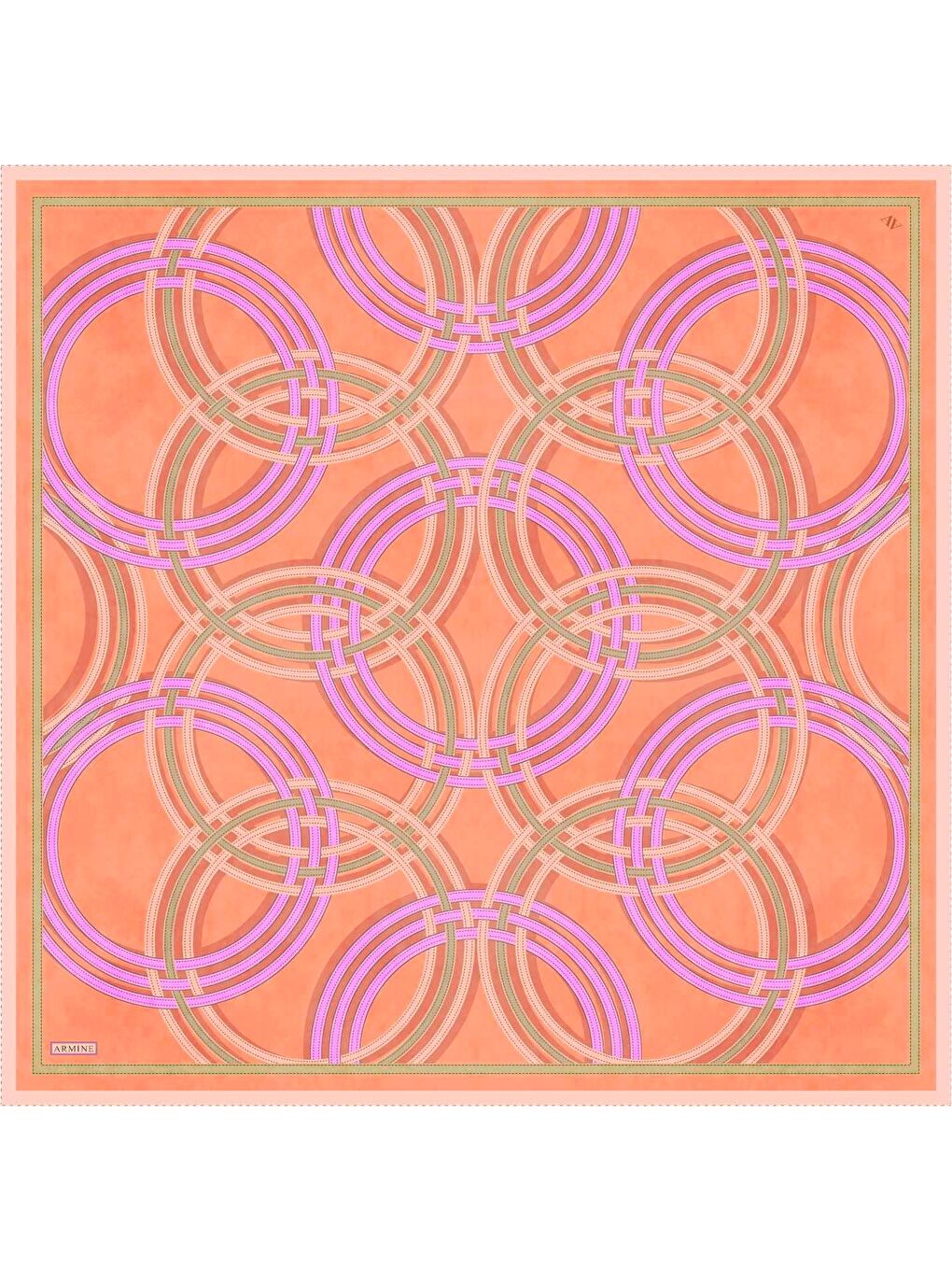 Turuncu Desenli Saf İpek Sura Eşarp 9333 31-3