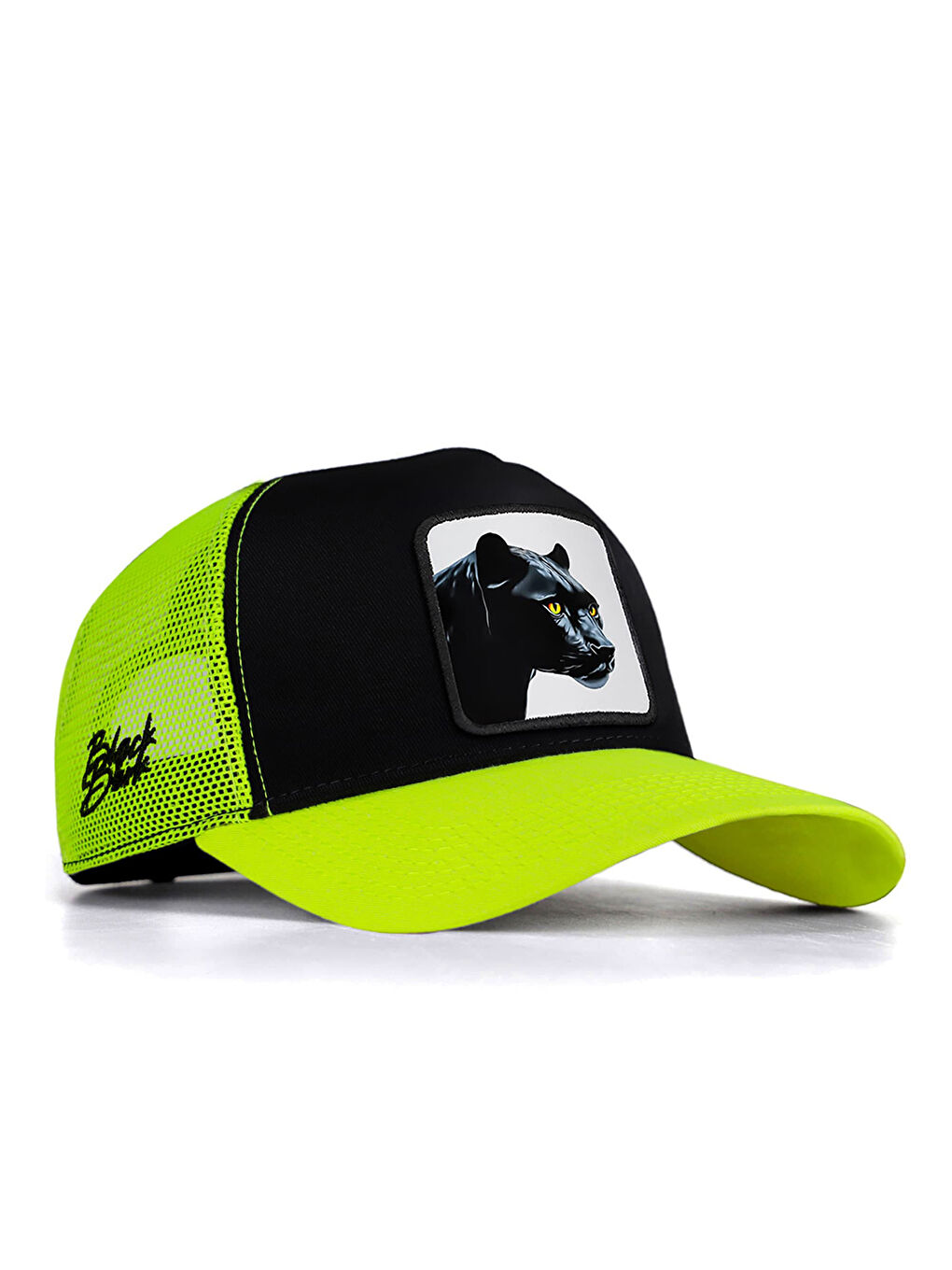 BlackBörk Yeşil V1 Trucker Panter - 4bs Kod Logolu Unisex Neon Siperli Neon-siyah Şapka (CAP)