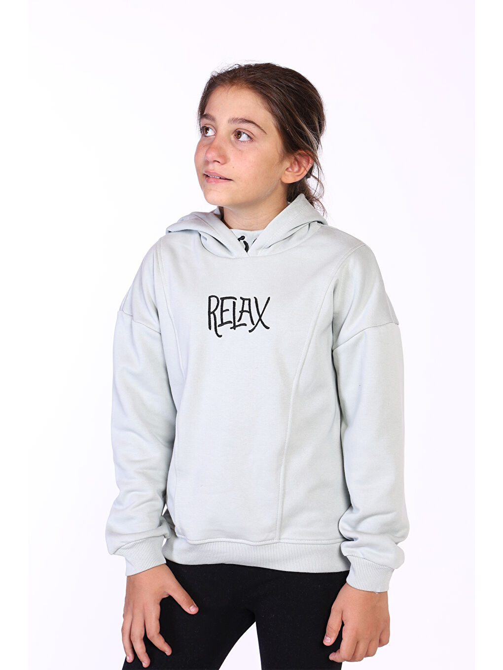 Gri Kız Çocuk Nakış Detaylı İçi Pamuklu Sweatshirt