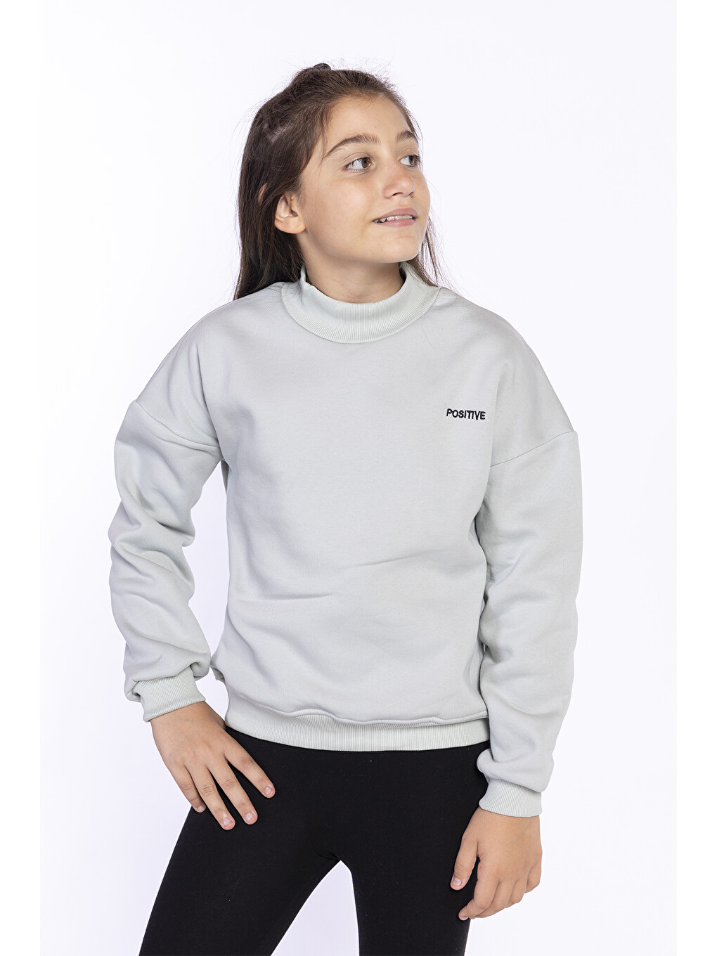 Gri Kız Çocuk İçi Pamuklu Sweatshirt