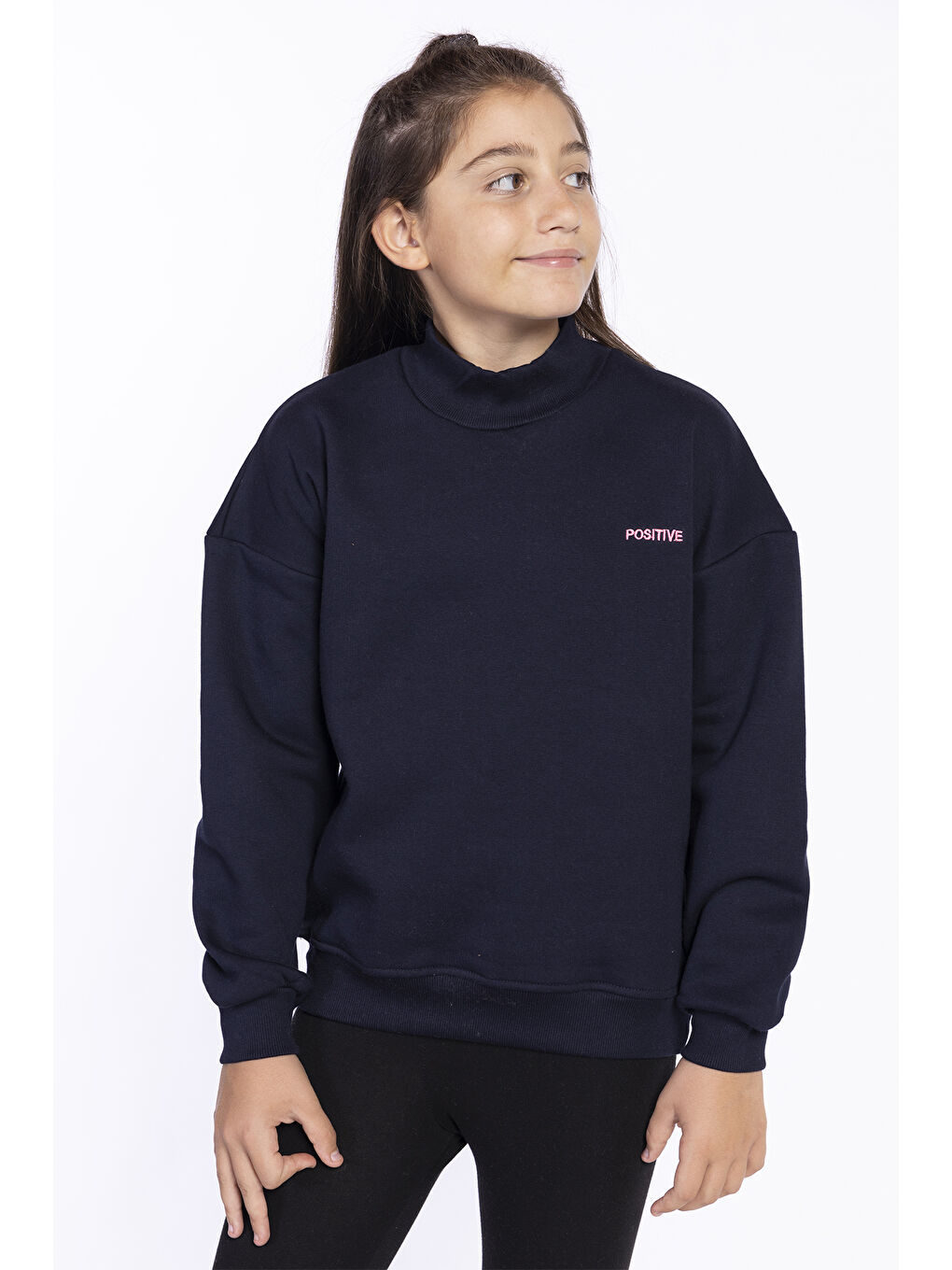 Lacivert Kız Çocuk İçi Pamuklu Sweatshirt