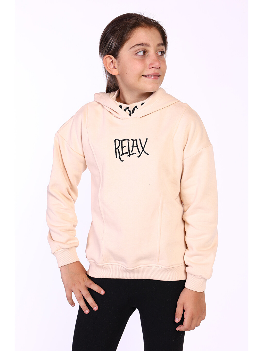 Bej Kız Çocuk Nakış Detaylı İçi Pamuklu Sweatshirt