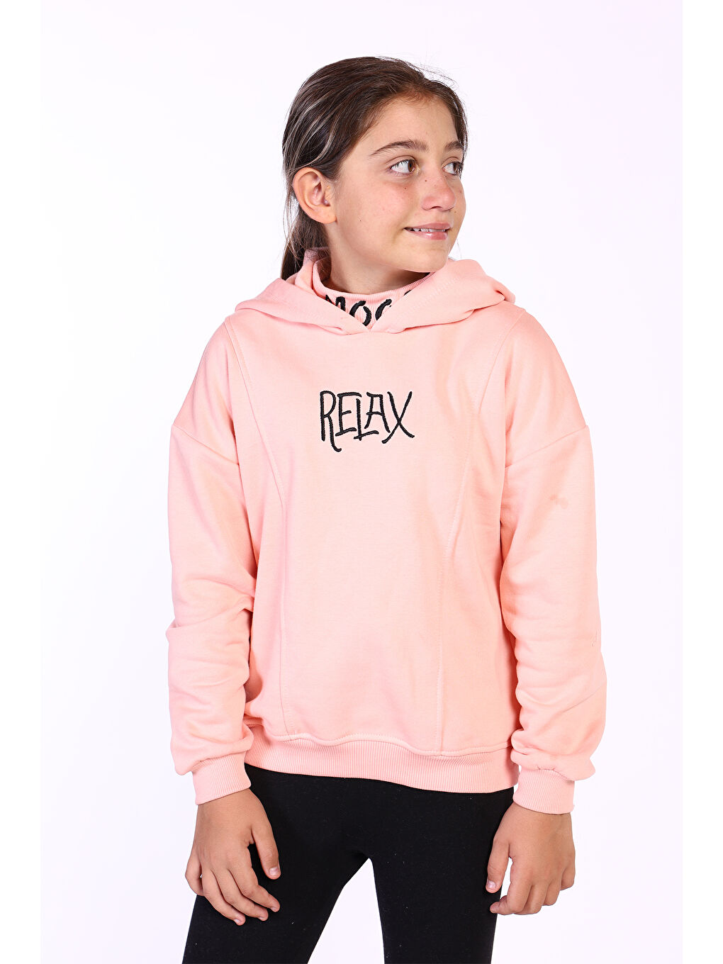Pembe Kız Çocuk Nakış Detaylı İçi Pamuklu Sweatshirt