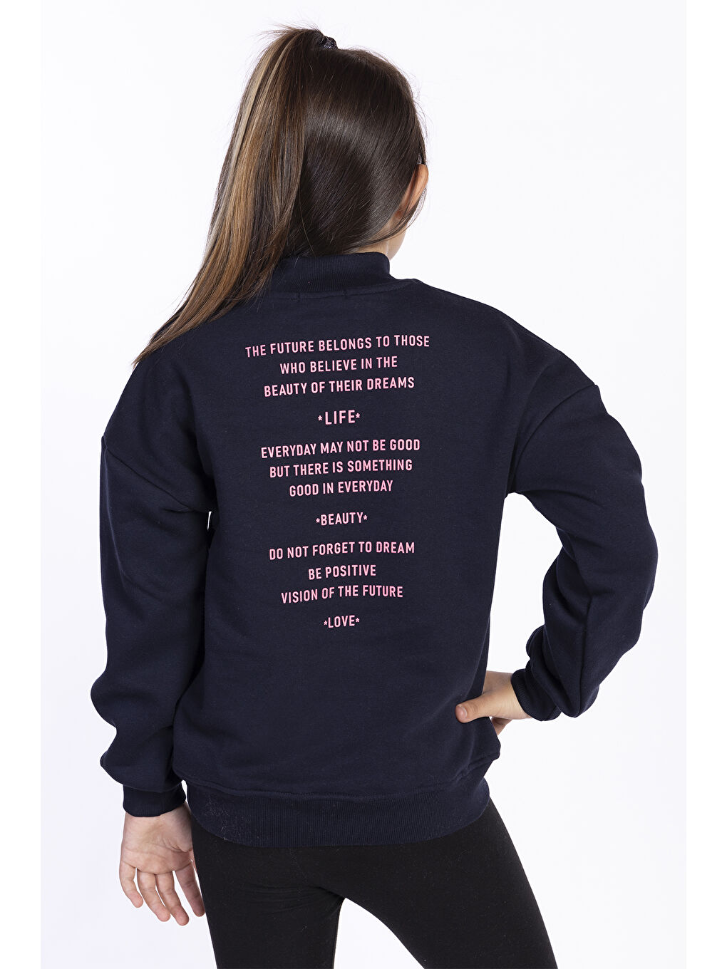 Lacivert Kız Çocuk İçi Pamuklu Sweatshirt-1