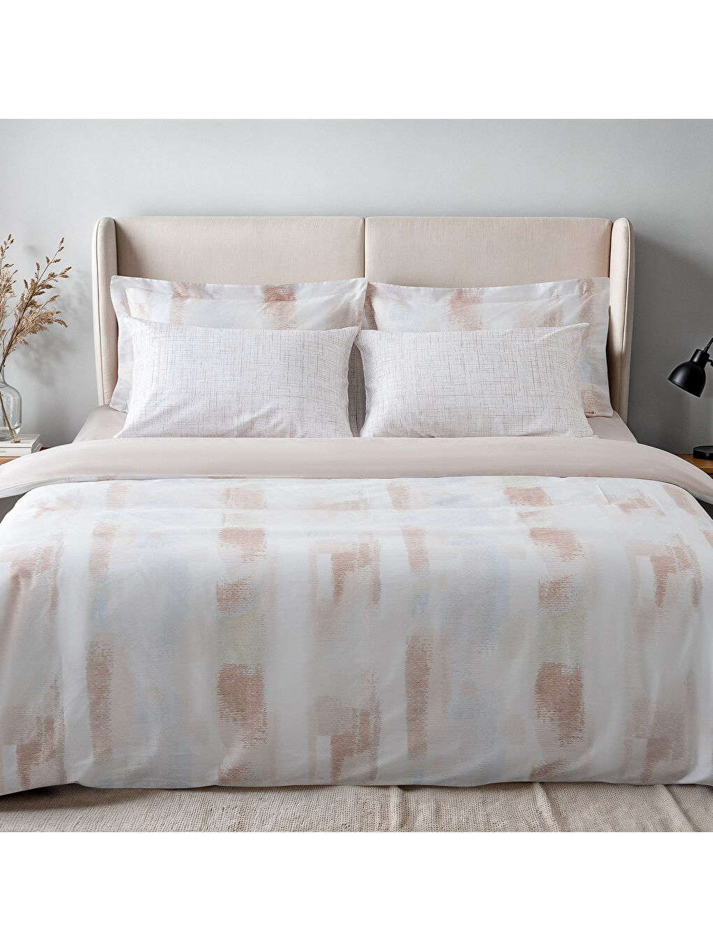 Lumia Çift Kişilik Nevresim Takımı %100 Pamuk 210 TC 83 Tel Saten Digital Baskılı Bej 200x220 Cm