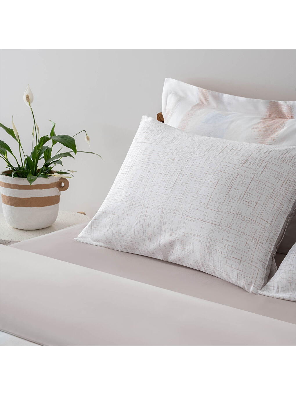 Lumia Çift Kişilik Nevresim Takımı %100 Pamuk 210 TC 83 Tel Saten Digital Baskılı Bej 200x220 Cm-1