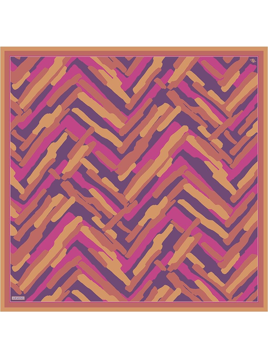 Turuncu Geometrik Desenli Saf İpek Sura Eşarp 9303 54-2