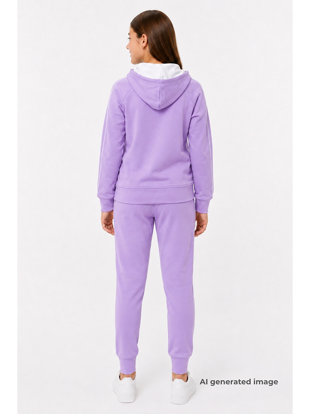 Lila Kız Çocuk Scuba Unlimited Çift Şeritli Kapüşonlu Reglan Kol Dalgıç Kumaş Eşofman Takımı Esf7023-3