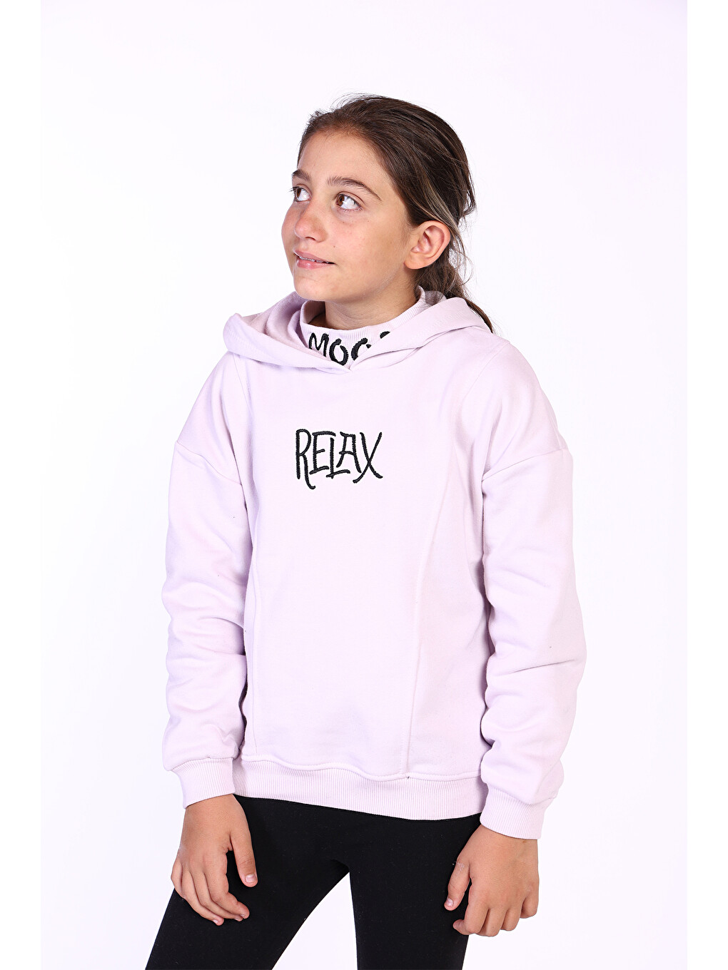 Lila Kız Çocuk Nakış Detaylı İçi Pamuklu Sweatshirt