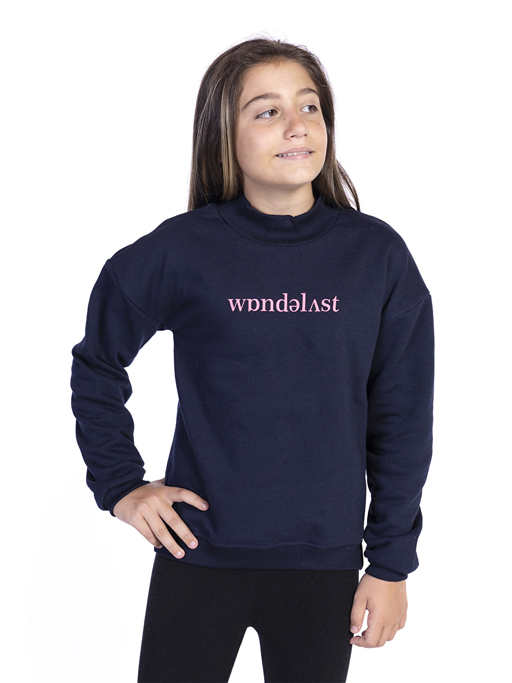 Lacivert Kız Çocuk Balıkçı Yaka Sweatshirt