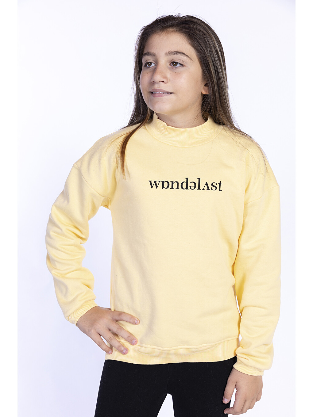 Sarı Kız Çocuk Balıkçı Yaka Sweatshirt